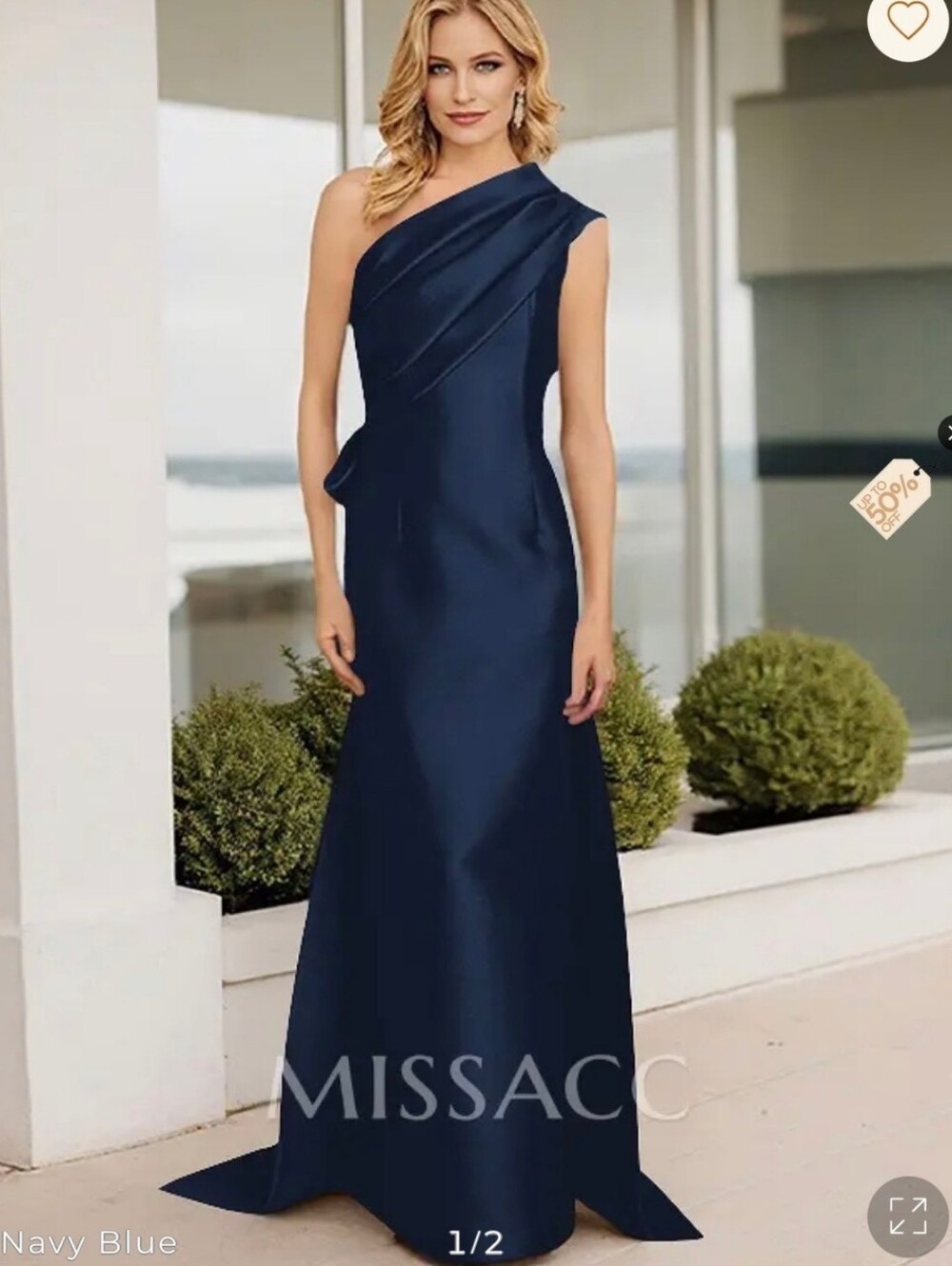Missacc Navy Sheath Column One Shoulder Sleeveless Satin Mother of the Bride 8